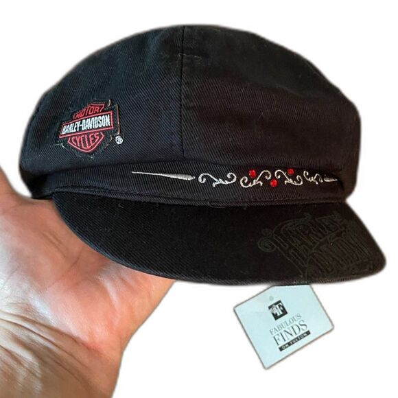 Harley Davidson Black HD Hat Baseball Cap Women's Roses Embroidered StrapBack - Picture 2 of 14